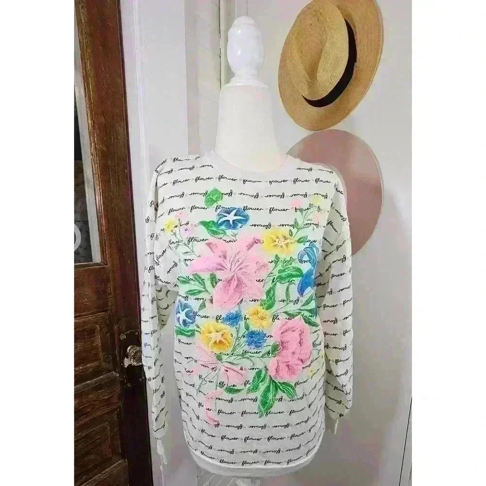 Vintage Jane Colby Women's Flower Crewneck Sweater